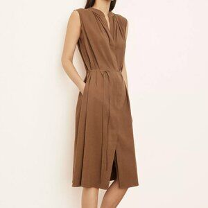 Sleeveless Shirred Band Collar Dress